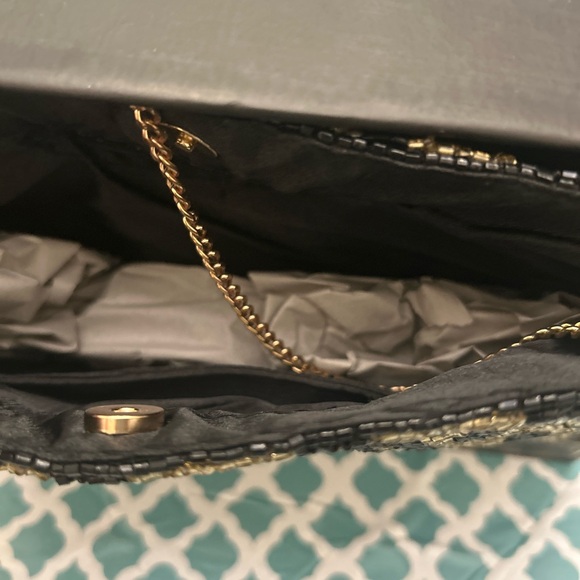 Rachel Zoe Zebra Pattern Beaded gold and black Clutch convertible NEW - Picture 3 of 5